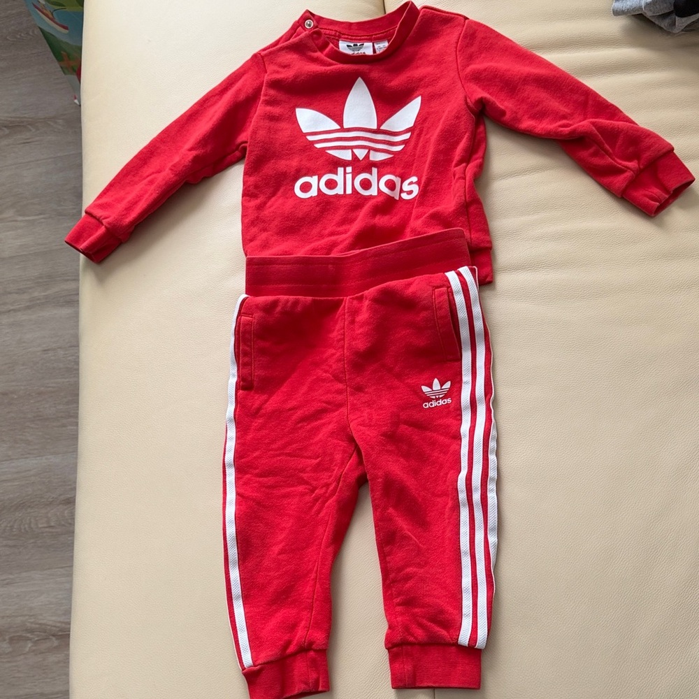 Adidas Kids Red and White Tracksuit Set 18M